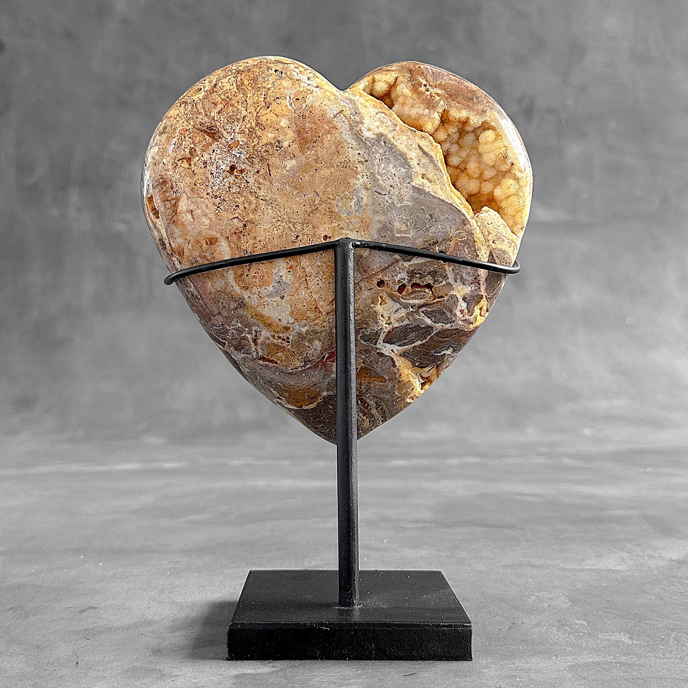 Stunning Heart Shape of Yellow Crystal Rock on a custom stand CH/590