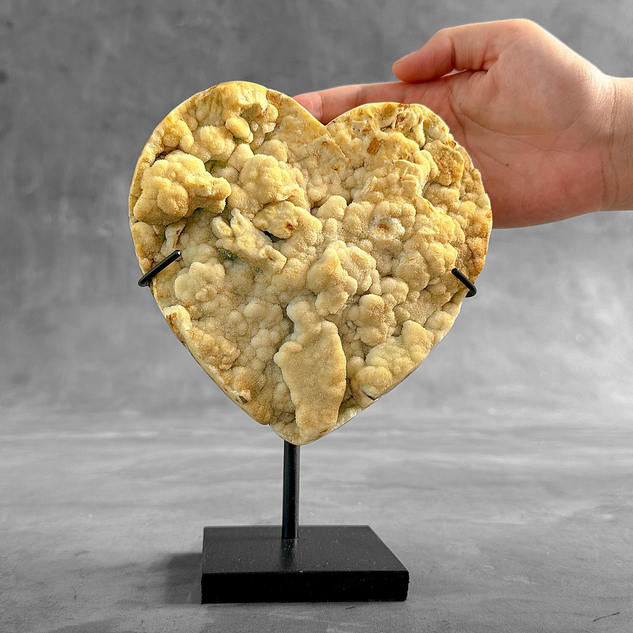 Stunning Heart Shape of Yellow Crystal Rock on a custom stand CH/502