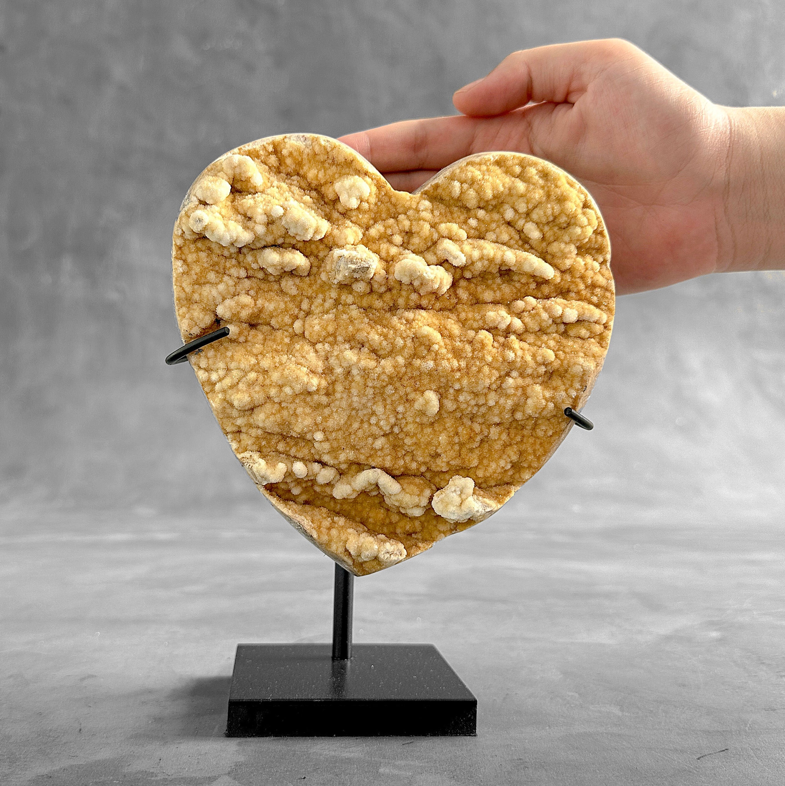 Stunning Heart Shape of Yellow Crystal Rock on a custom stand CH/503