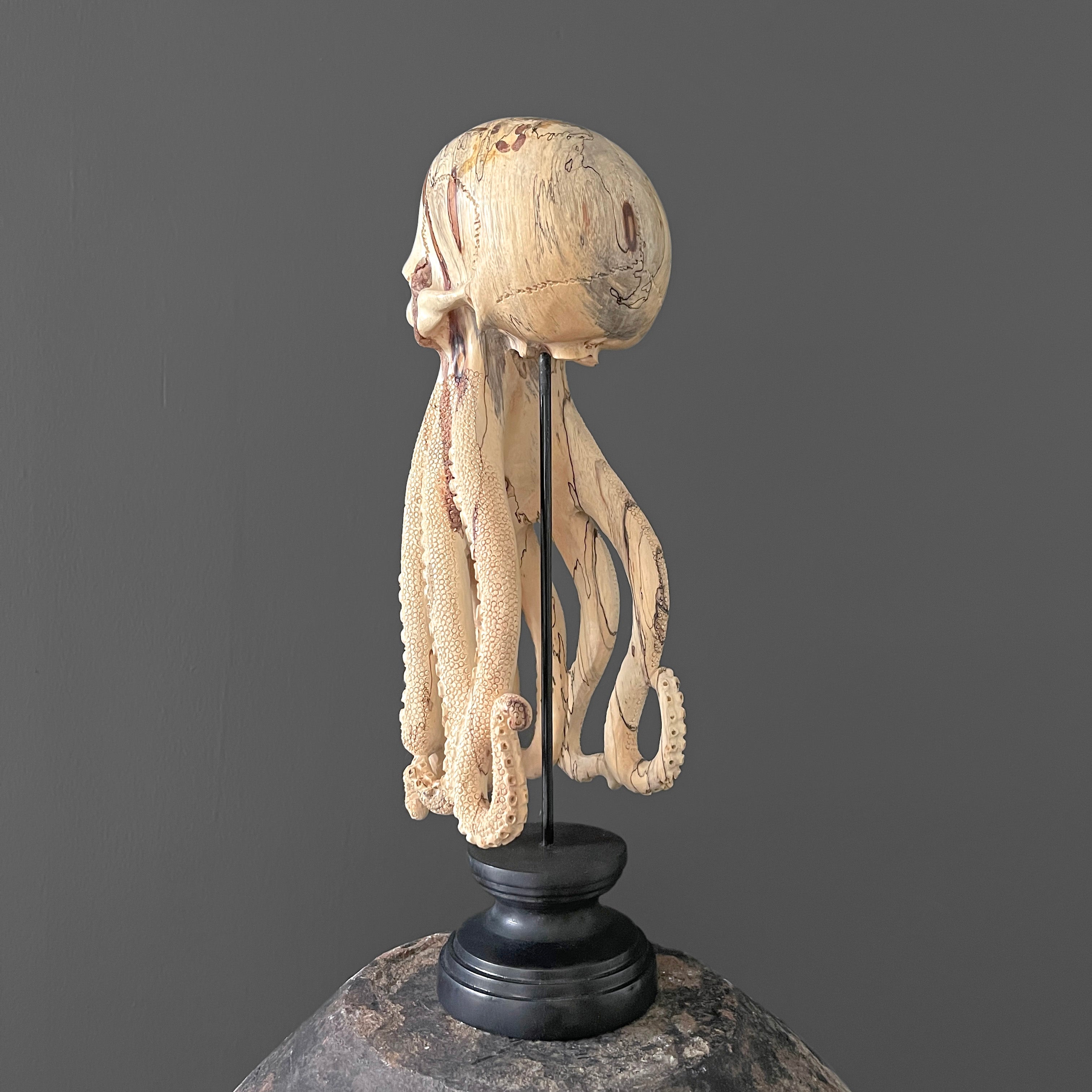 Tamarind Wood Skull with Carved Tentacles - 7U/110