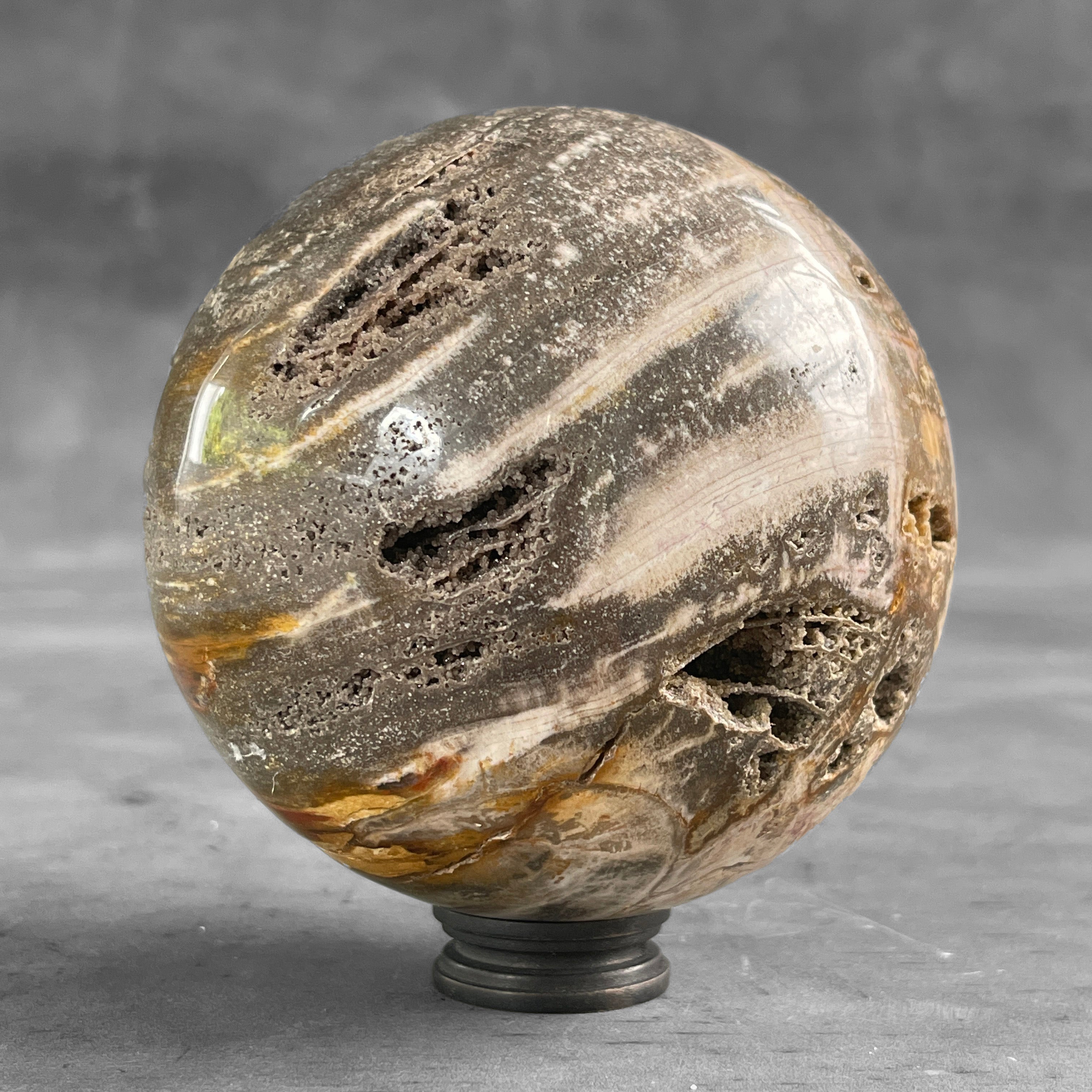 Wonderful Petrified Wood Sphere on a Custom Stand PS/508