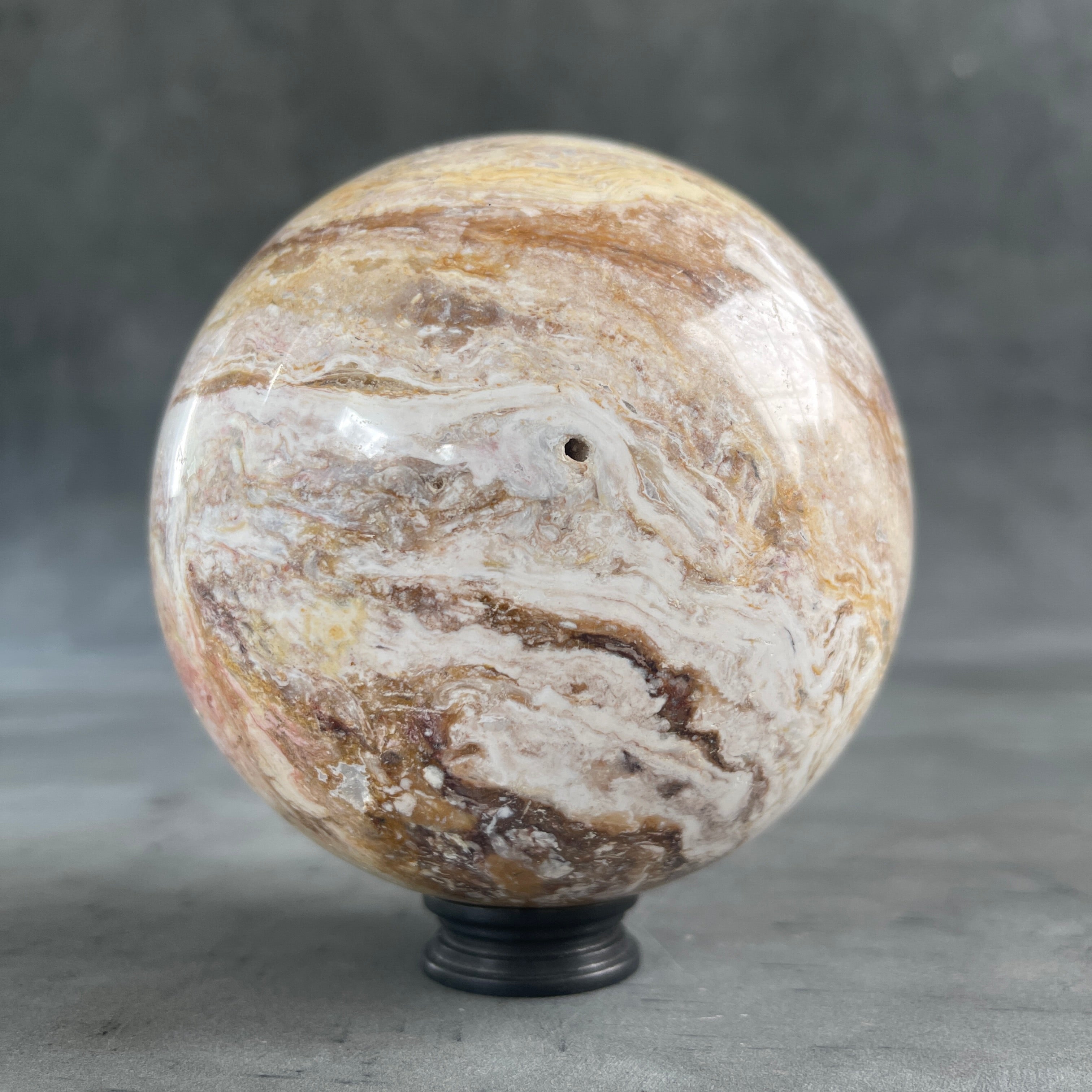 A Beautiful Sphere of Agatized Wood on Custom Stand PS/543