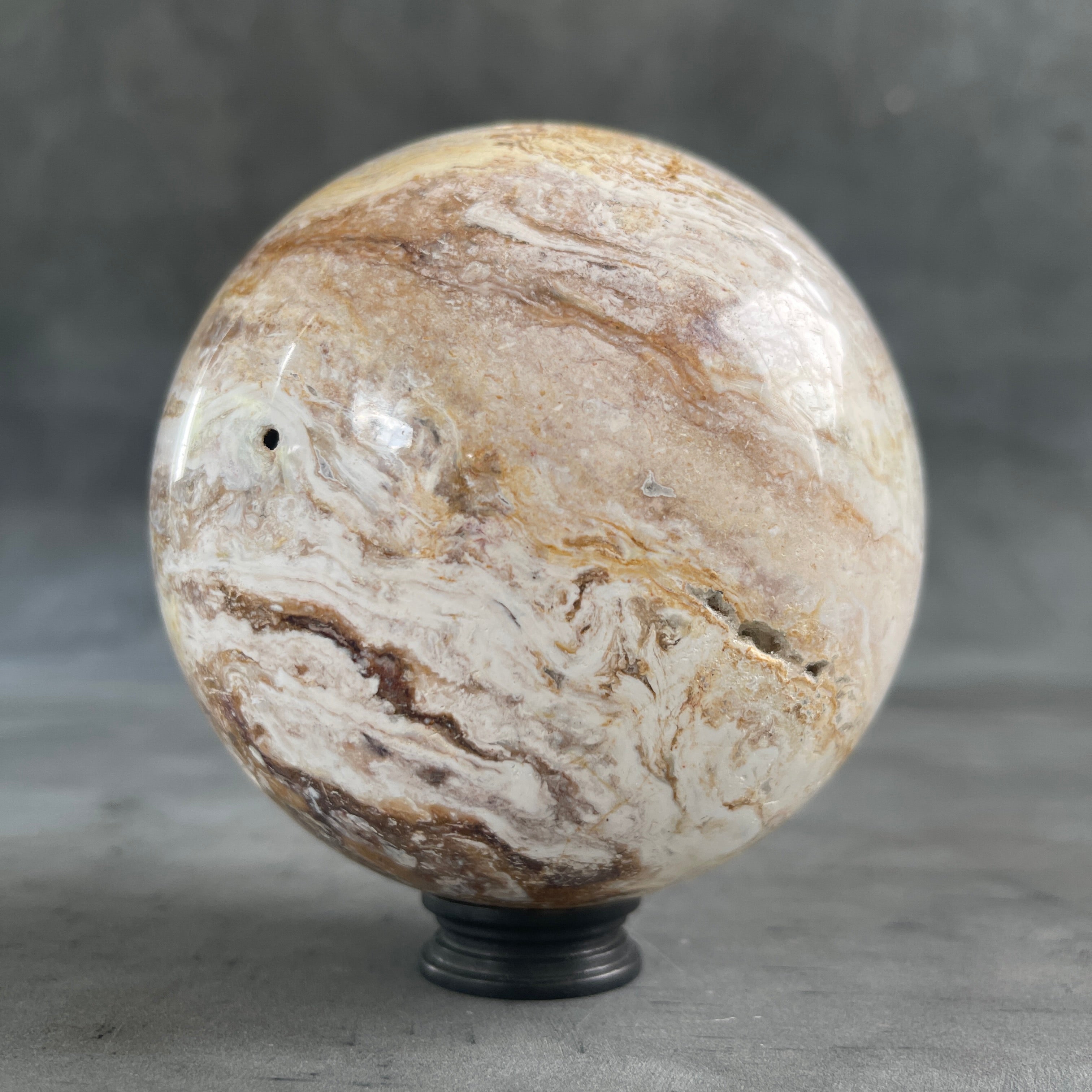 A Beautiful Sphere of Agatized Wood on Custom Stand PS/543