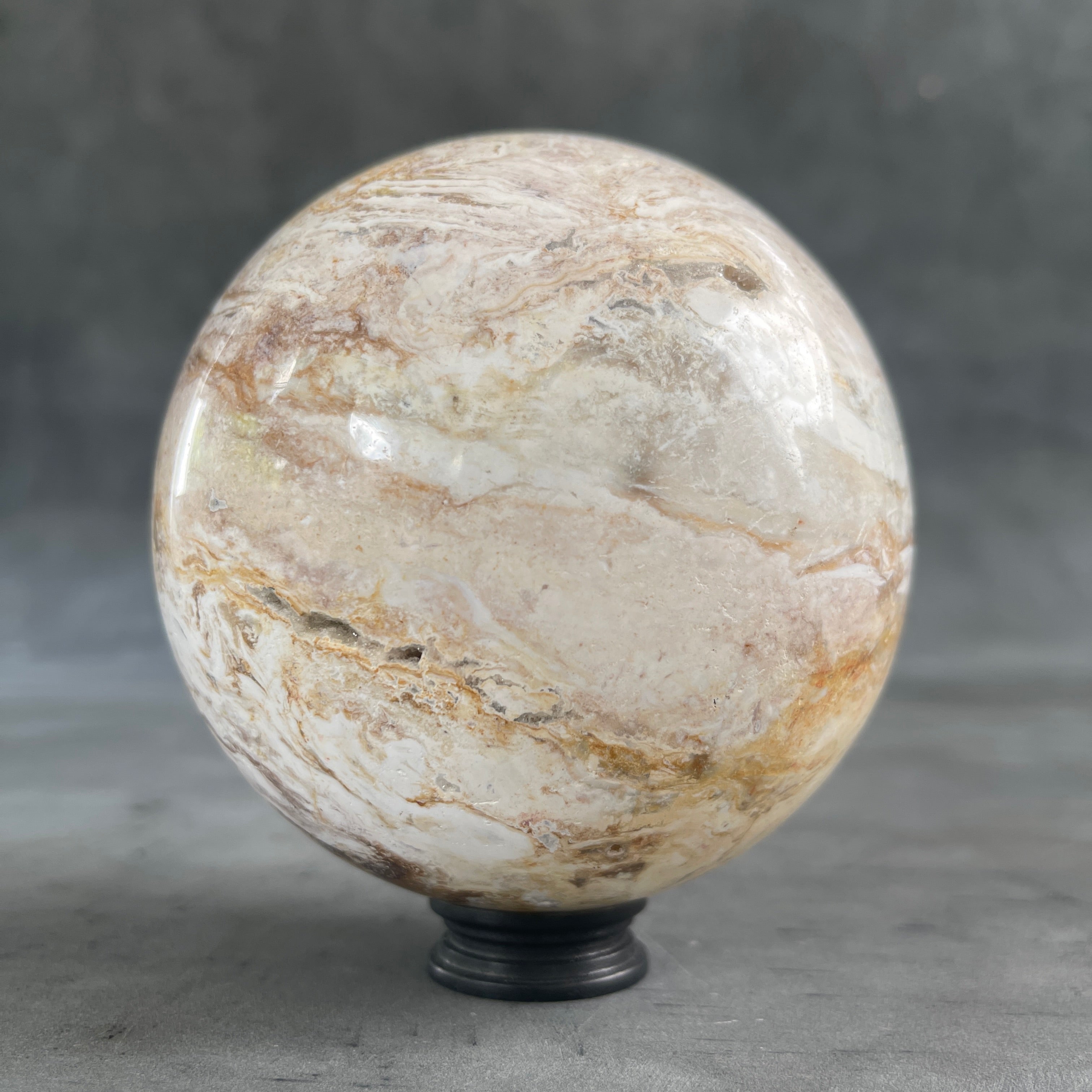 A Beautiful Sphere of Agatized Wood on Custom Stand PS/543