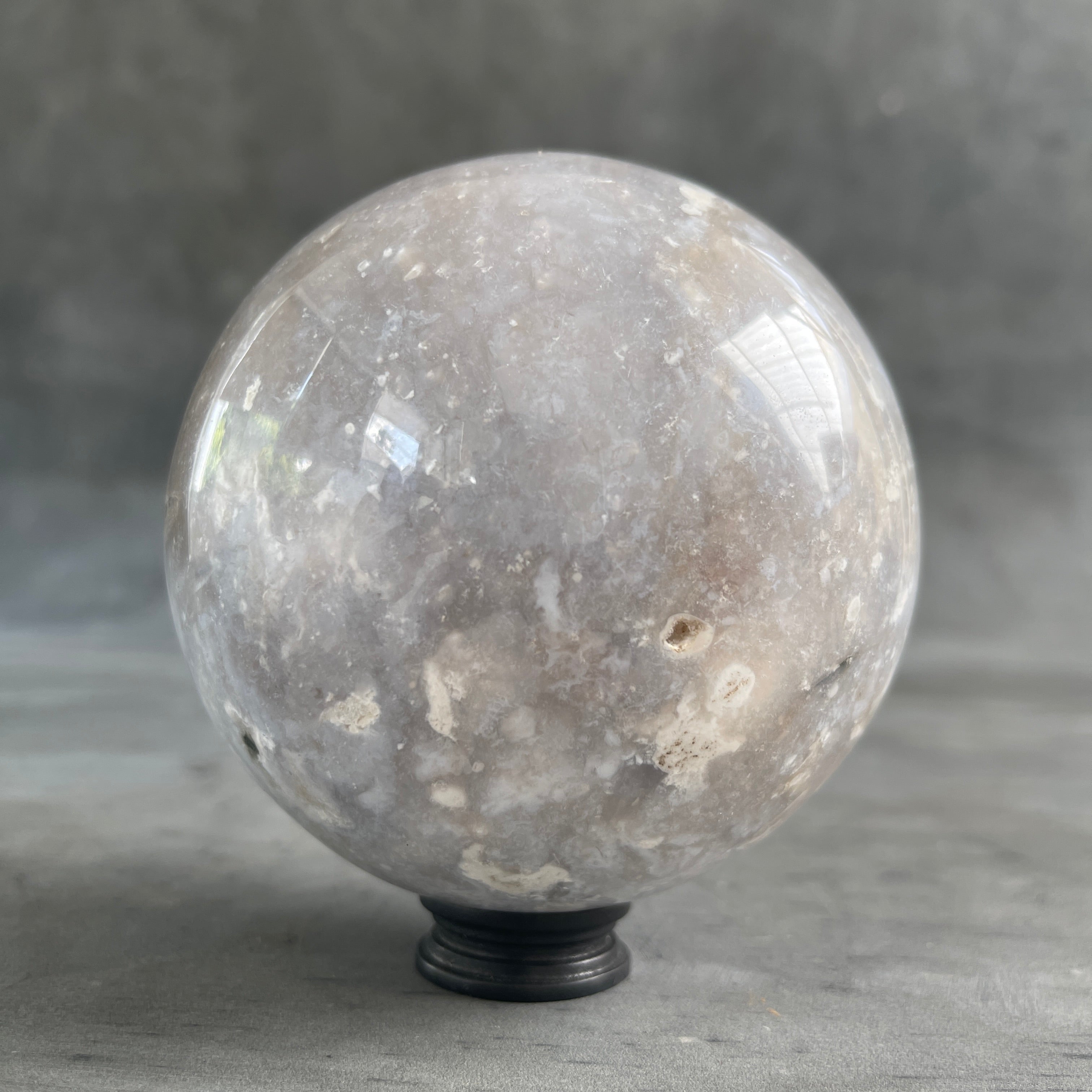 A Beautiful Lace Agate Sphere on a Custom Stand PS/545