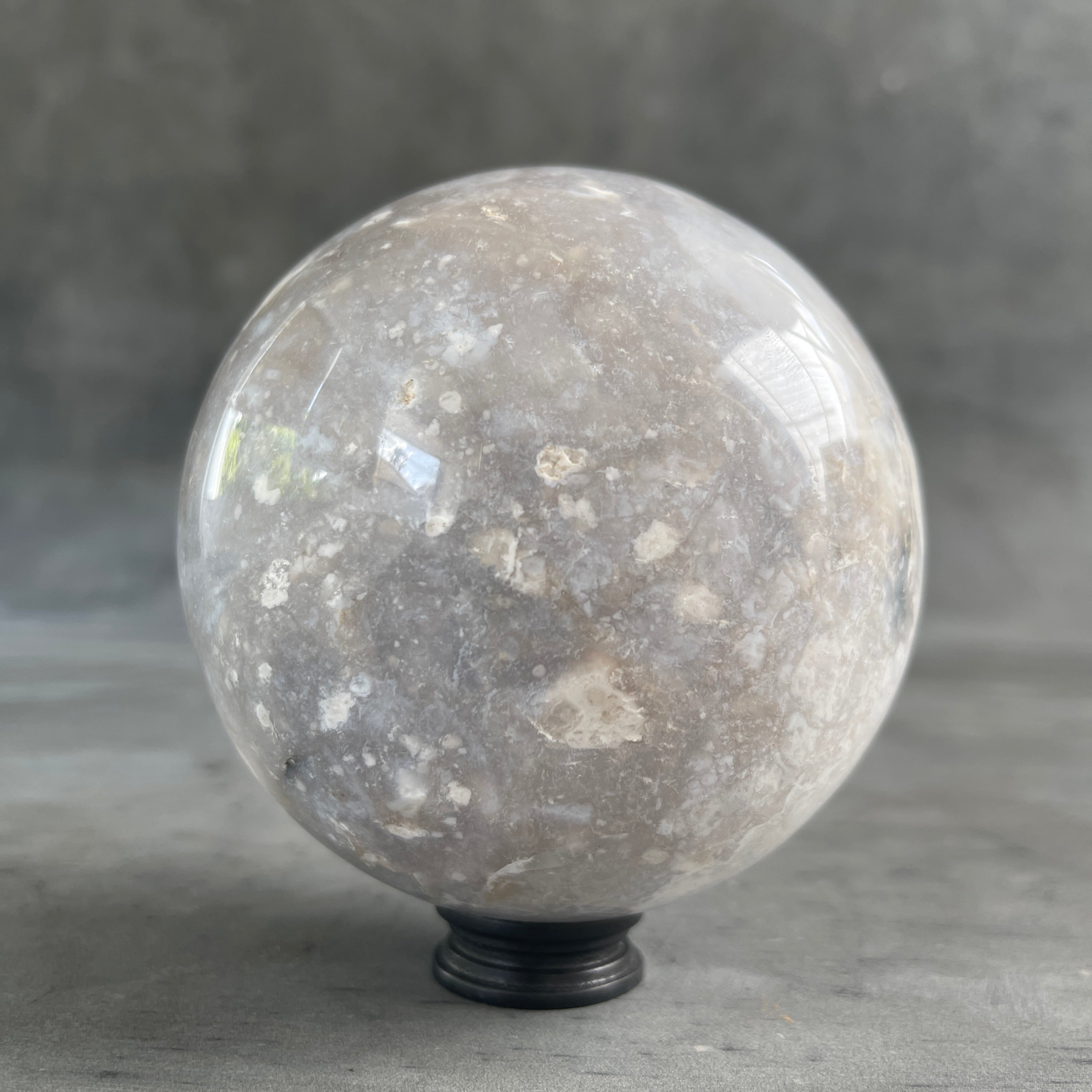 A Beautiful Lace Agate Sphere on a Custom Stand PS/545