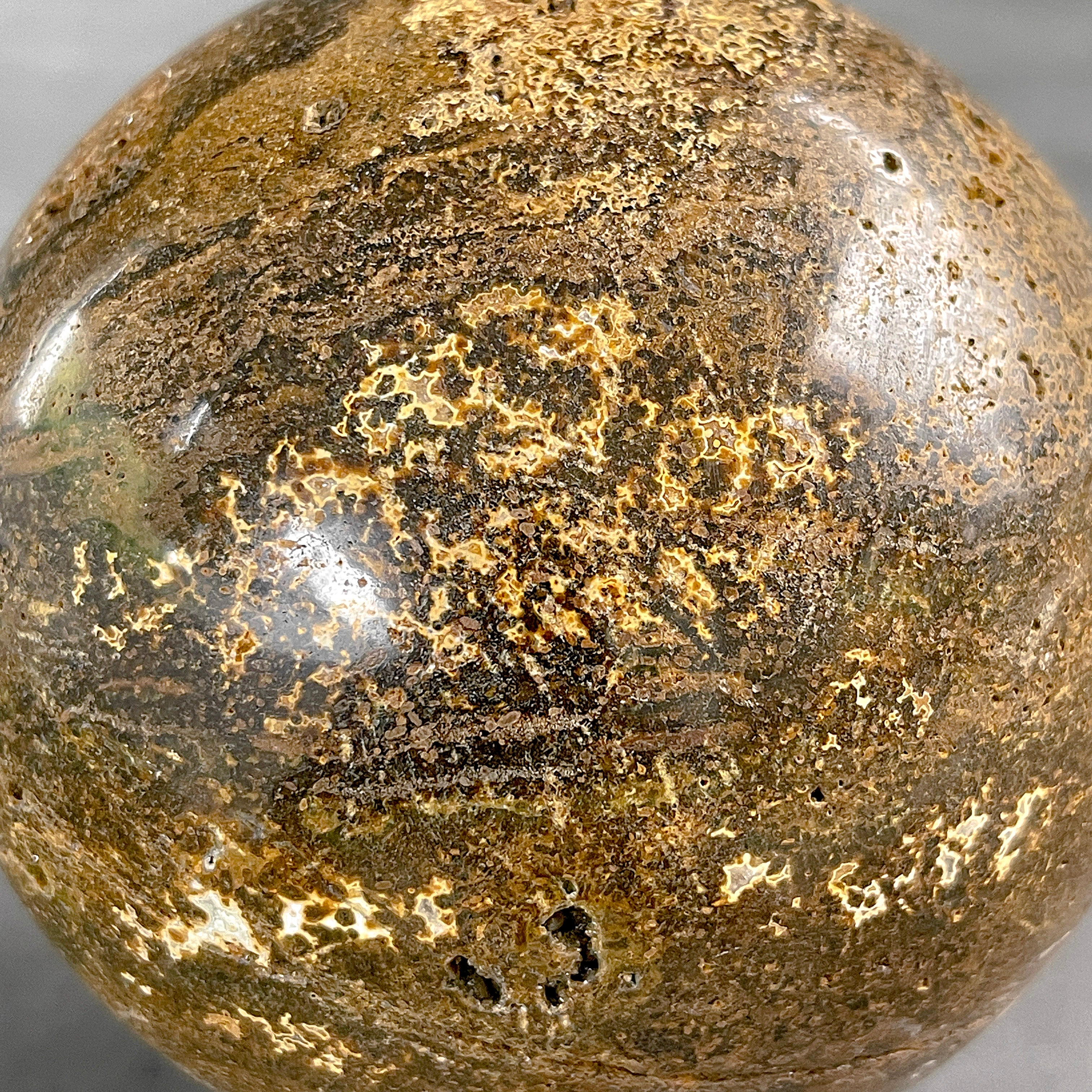 Petrified Palm Root Sphere on Custom Stand – Fossil Stone Decor, Earthy Crystal Ball, Natural Home Accent - PS 546