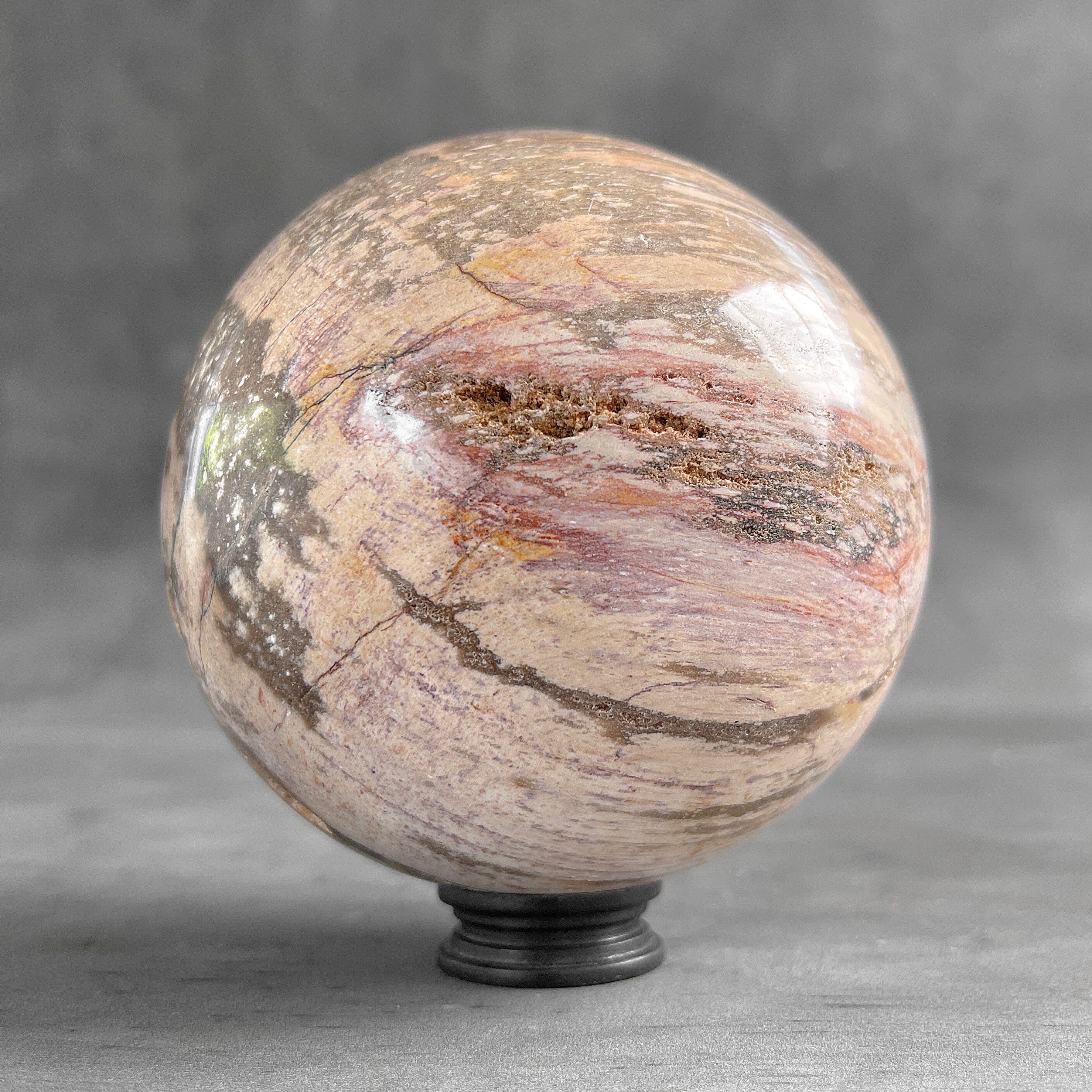 Wonderful Petrified Wood Sphere on a Custom Stand PS 583