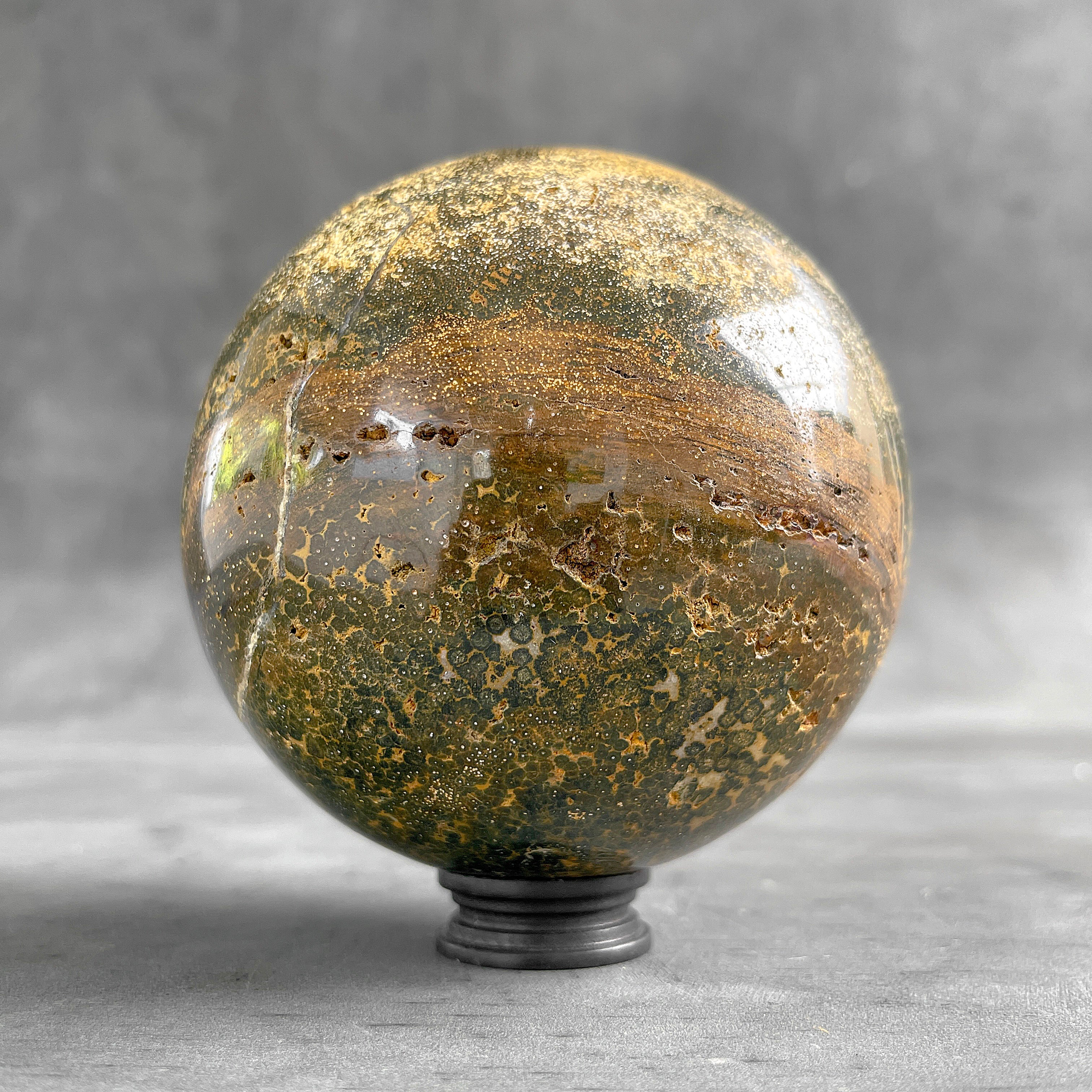 Maligano Jasper Sphere on Custom Stand – Polished Crystal Sphere, Natural Stone Decor, Unique Home Accent - PS 586