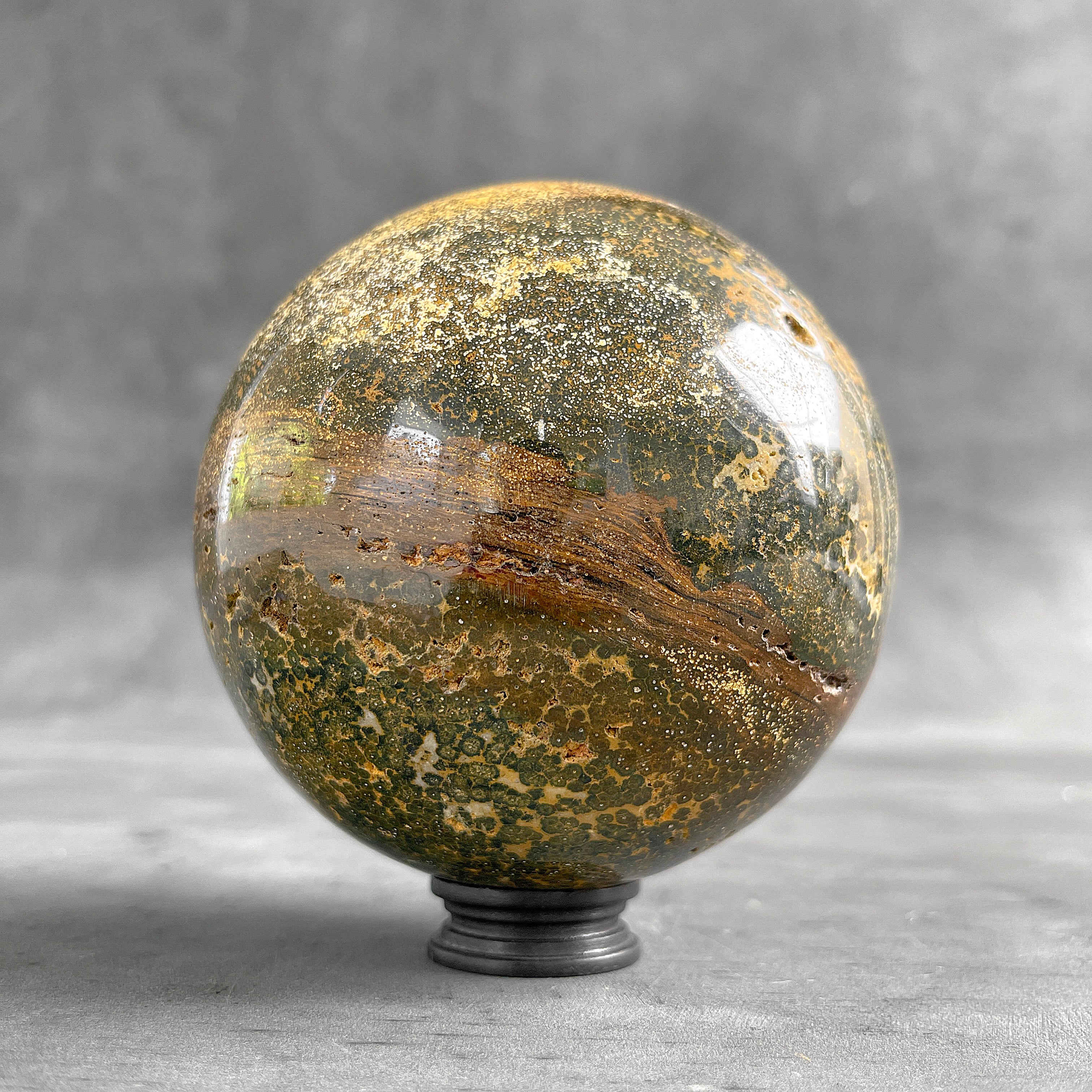 Maligano Jasper Sphere on Custom Stand – Polished Crystal Sphere, Natural Stone Decor, Unique Home Accent - PS 586