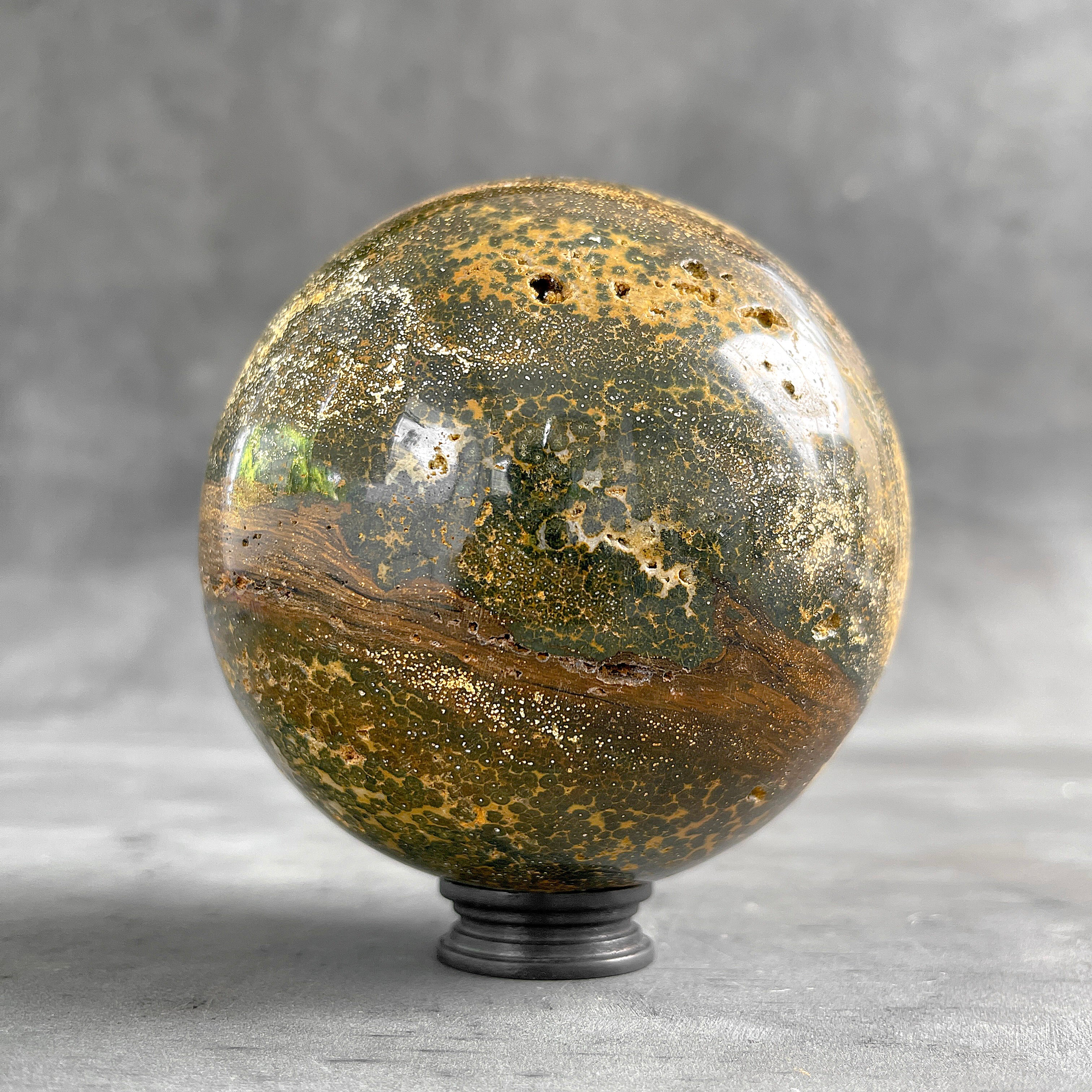 Maligano Jasper Sphere on Custom Stand – Polished Crystal Sphere, Natural Stone Decor, Unique Home Accent - PS 586