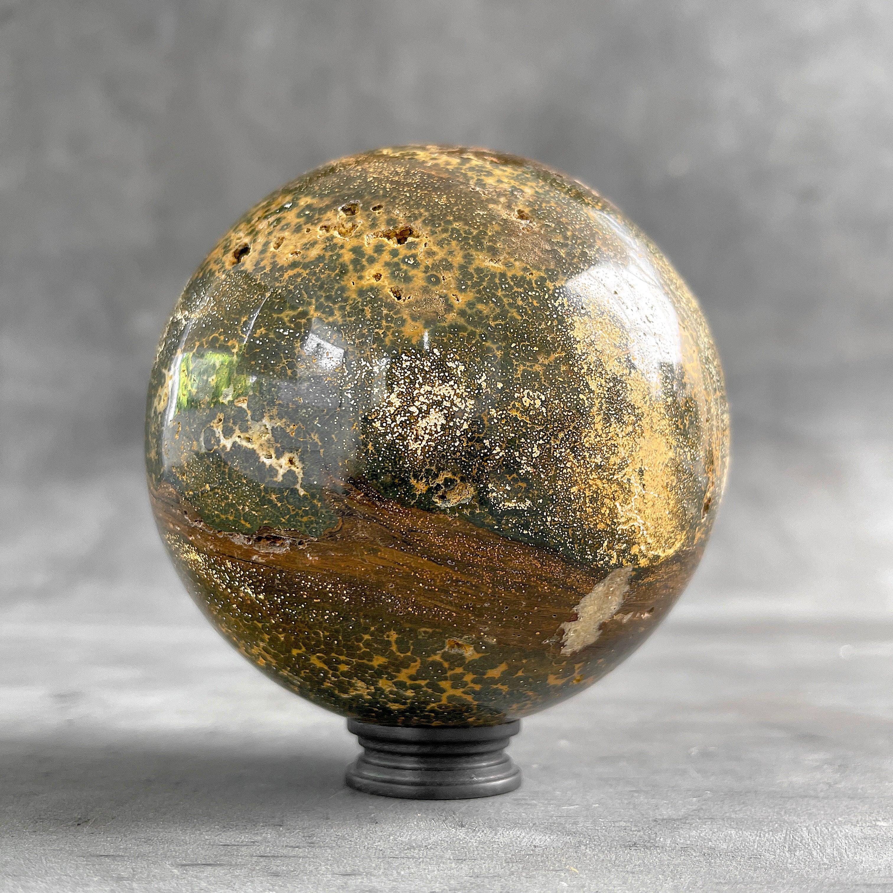 Maligano Jasper Sphere on Custom Stand – Polished Crystal Sphere, Natural Stone Decor, Unique Home Accent - PS 586