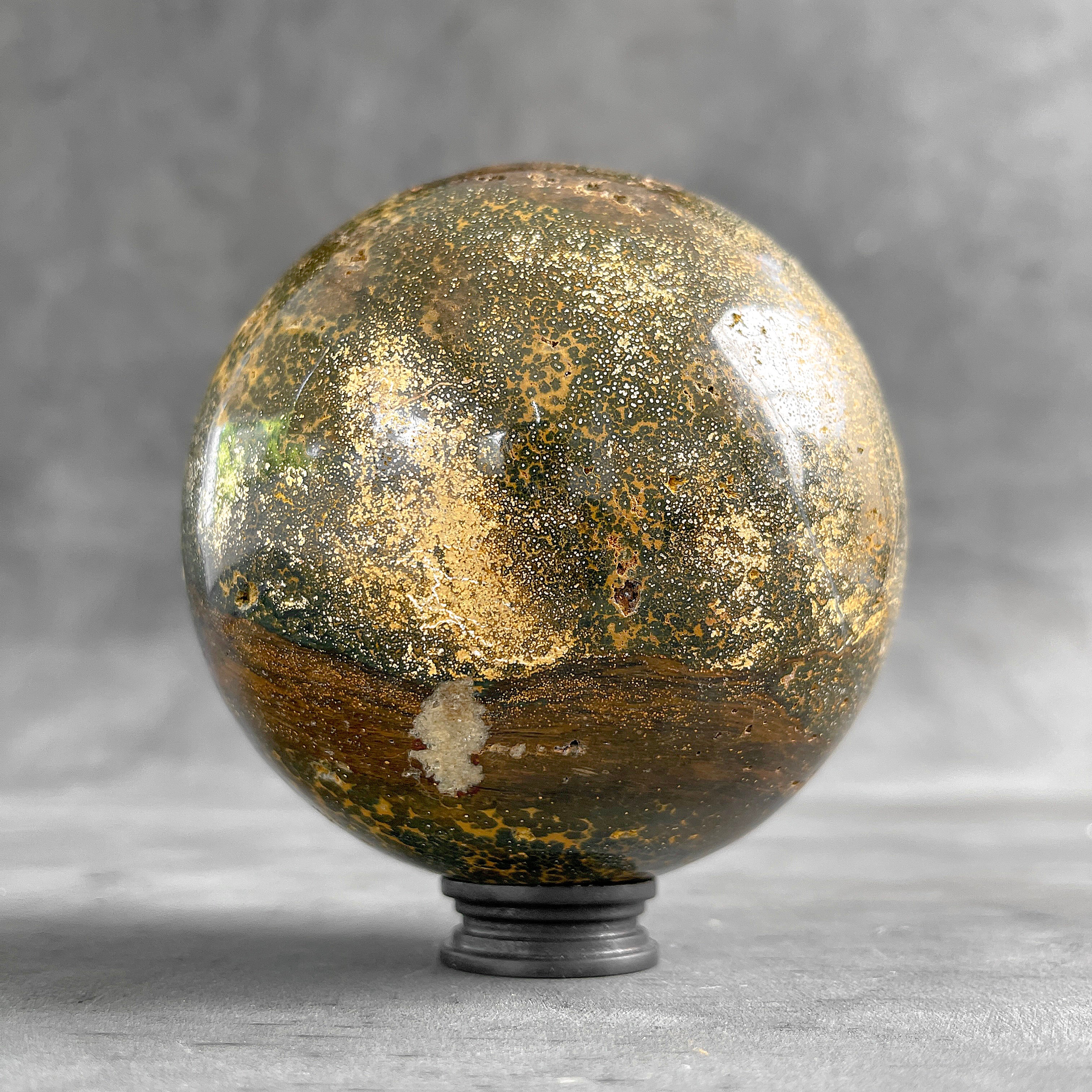 Maligano Jasper Sphere on Custom Stand – Polished Crystal Sphere, Natural Stone Decor, Unique Home Accent - PS 586