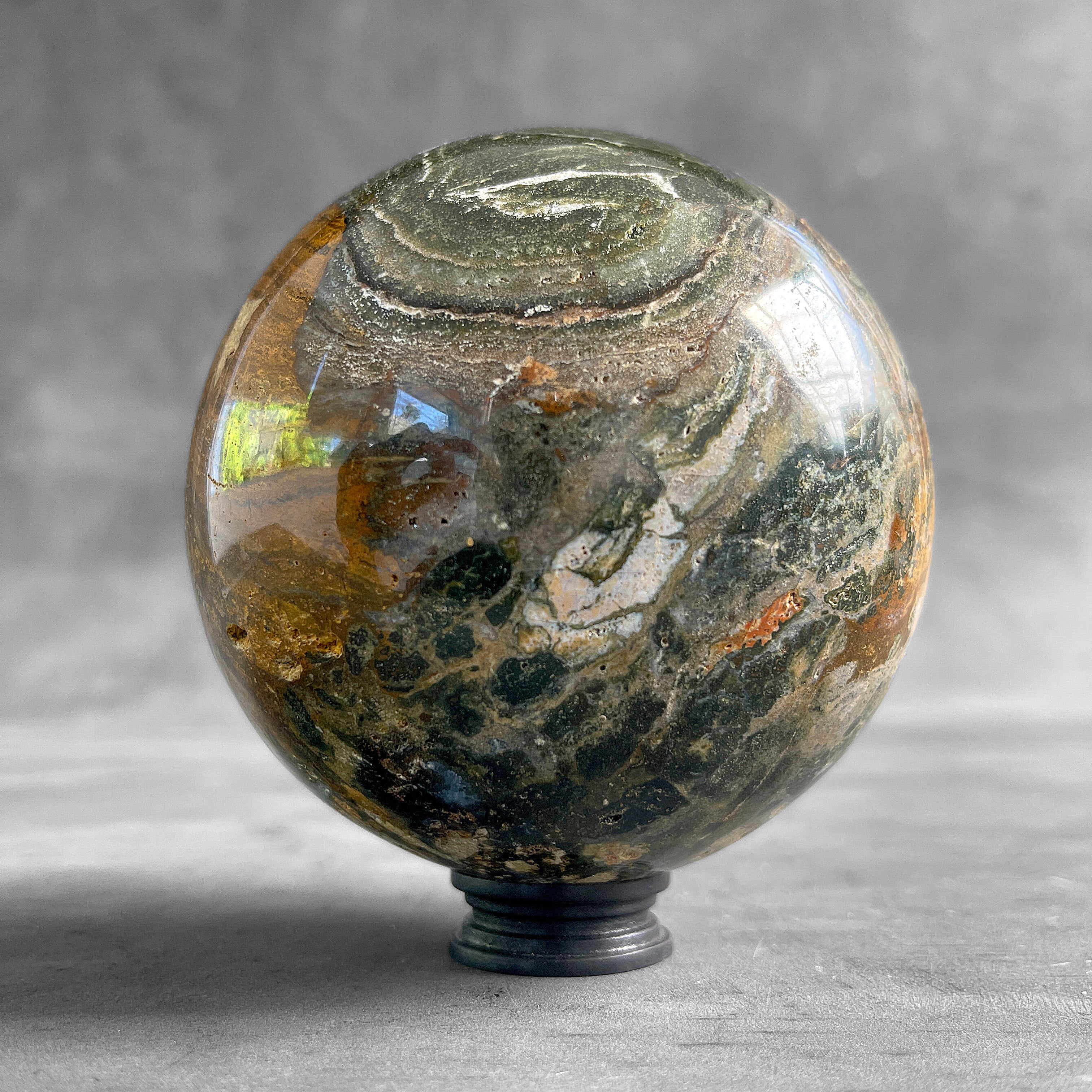 Wonderful Maligano Jasper Sphere on a Custom Stand PS 580