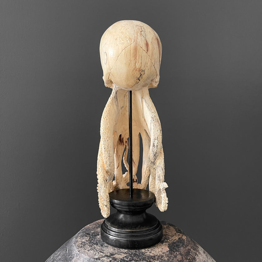 Tamarind Wood Skull with Carved Tentacles - 7S/110