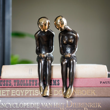 Sitting Couple Bronze With Polished Accents