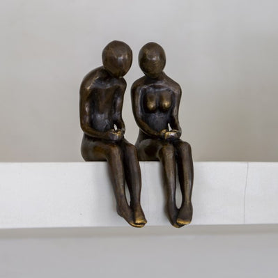 Human Couple Sitting Tiger Patina Bronze