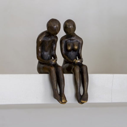 Human Couple Sitting Tiger Patina Bronze