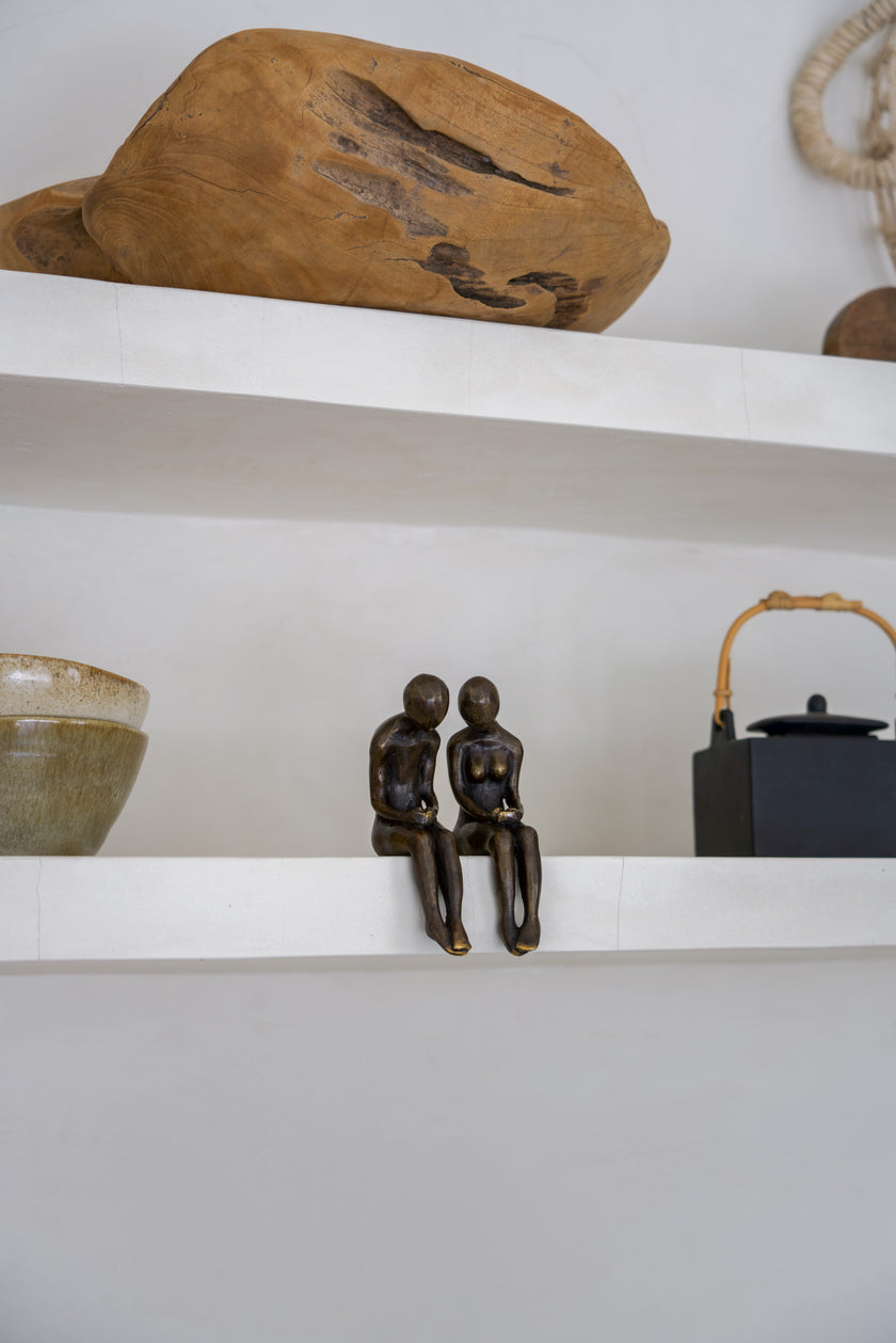 Human Couple Sitting Tiger Patina Bronze