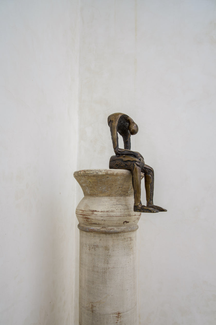 Abstract Man Contemplative Sculpture Brown Bronze - M