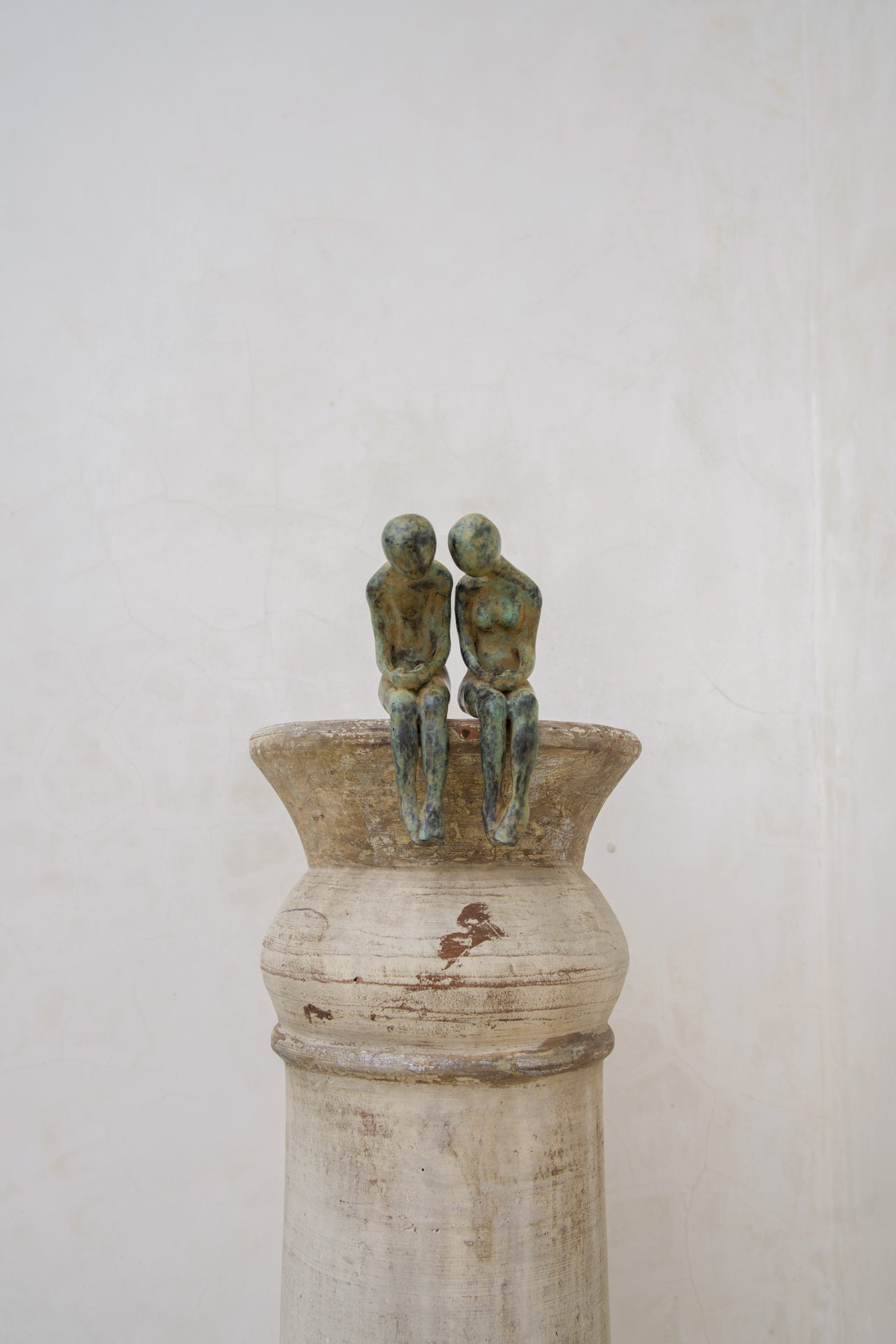 Human Couple Sitting Green Bronze