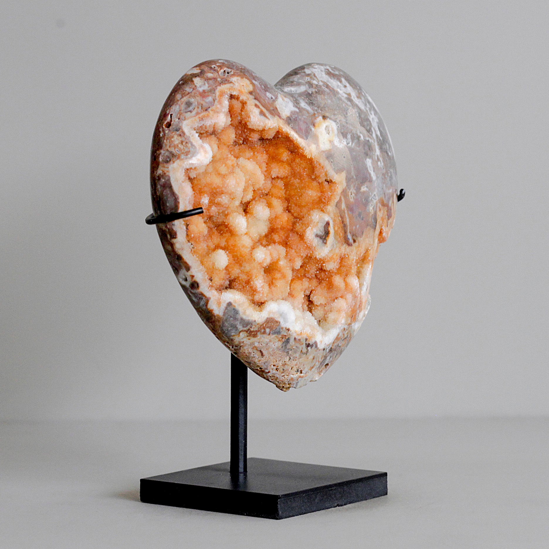 Stunning Heart Shape of Yellow Crystal Rock on a custom stand CH/043