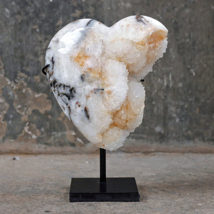 Stunning Heart Shape of Yellow Crystal Rock on a custom stand CH/010