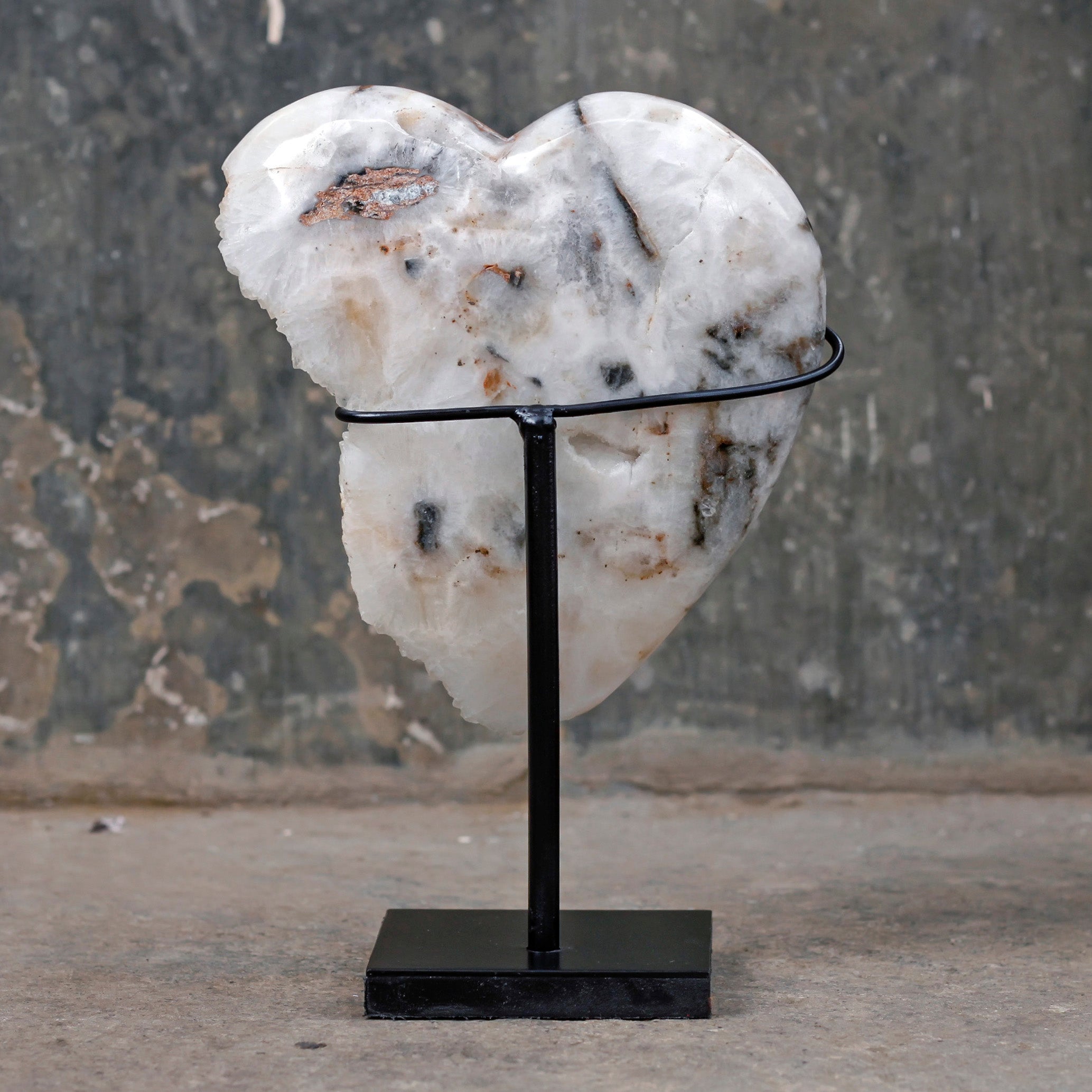 Stunning Heart Shape of Yellow Crystal Rock on a custom stand CH/010