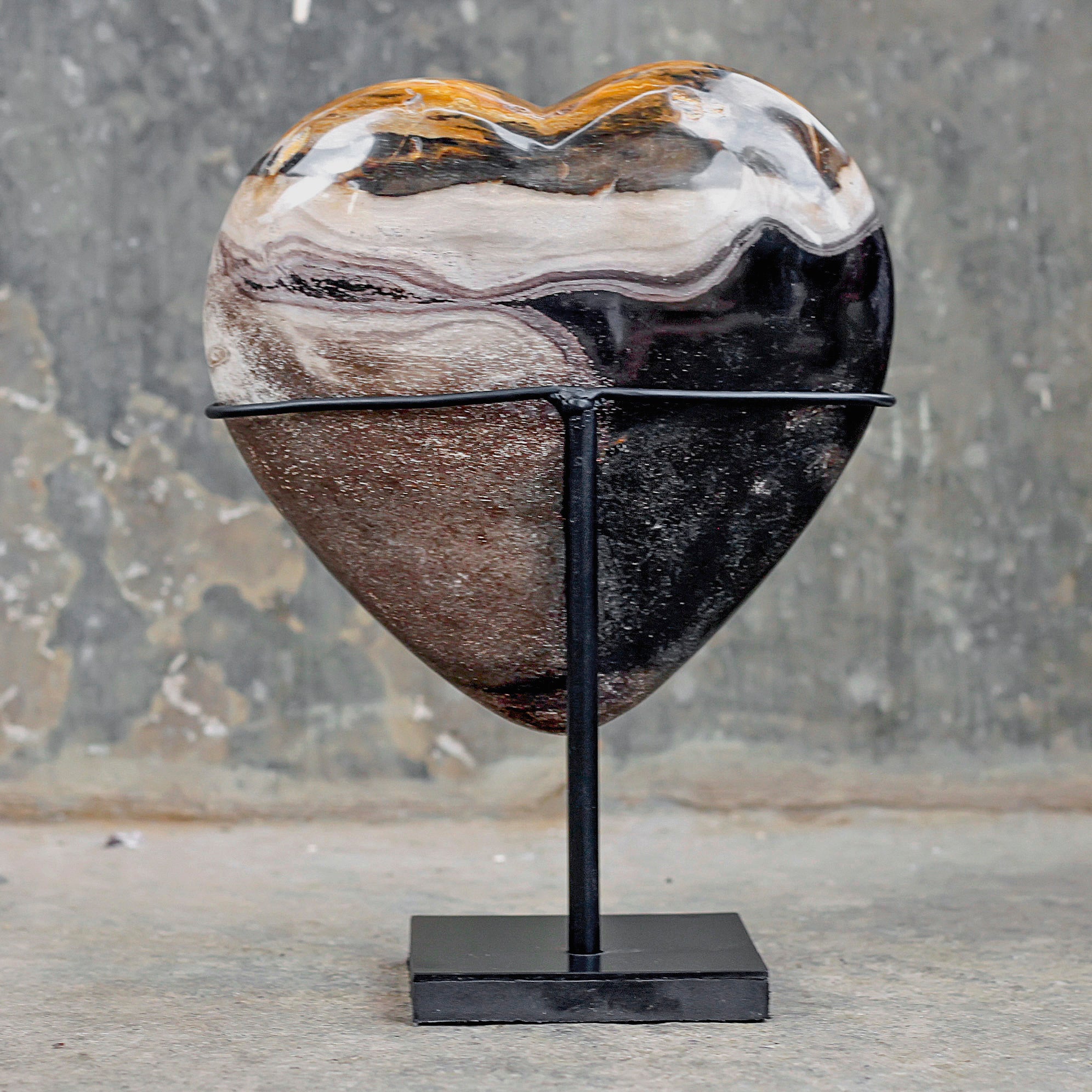 Wonderful Petrified Wood Heart-Shaped on a Custom Stand PWH/020