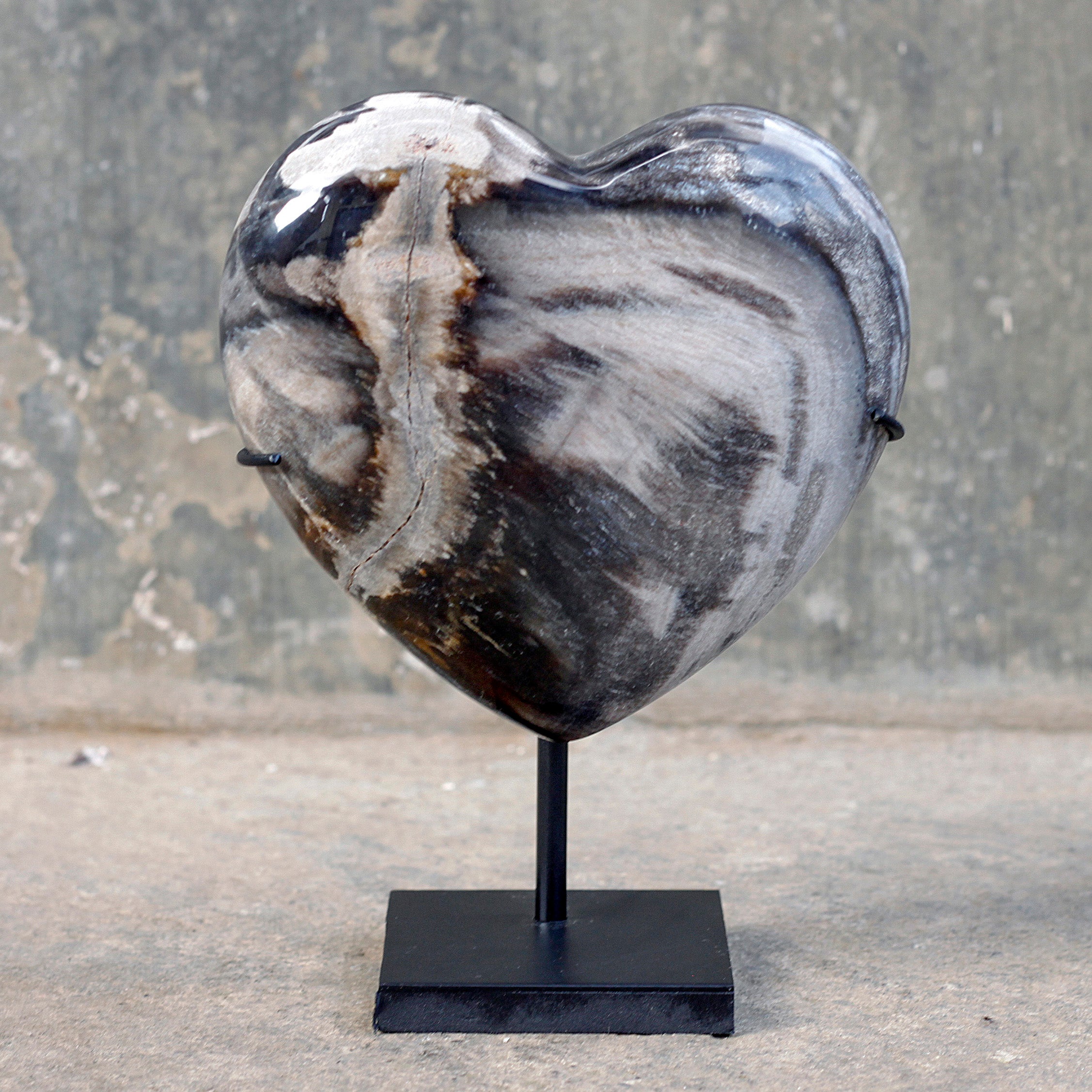 Wonderful Petrified Wood Heart-Shaped on a Custom Stand PWH/016