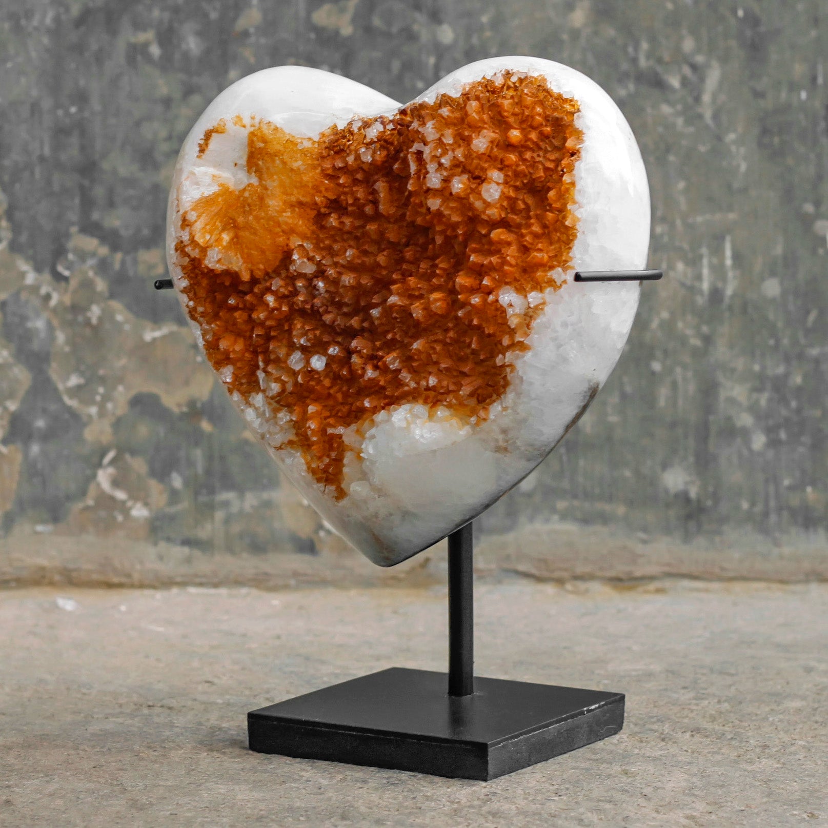 Stunning Heart Shape of Yellow Crystal Rock on a custom stand CH/083