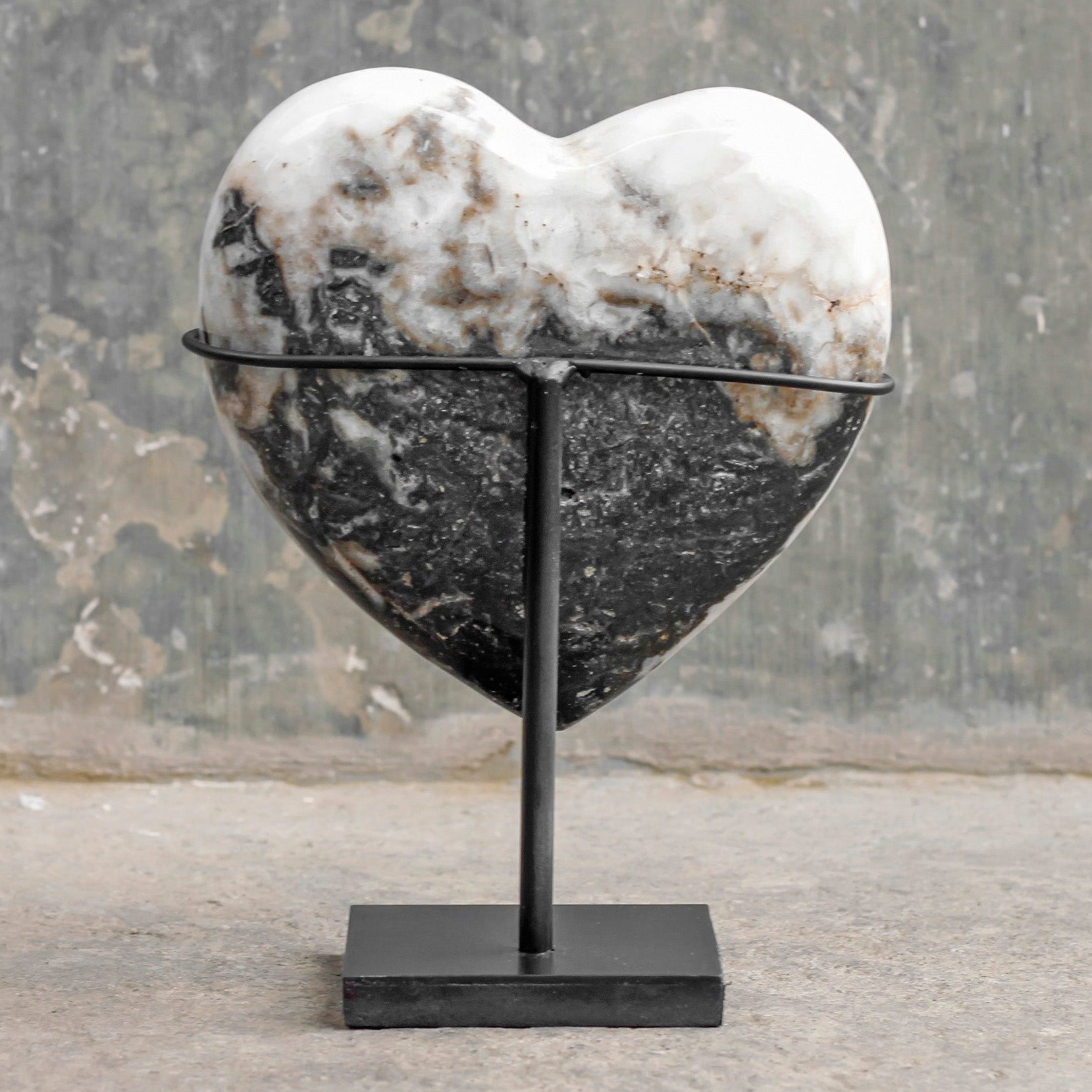 Stunning Heart Shape of Yellow Crystal Rock on a custom stand CH/083