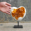 Stunning Heart Shape of Yellow Crystal Rock on a custom stand CH/083