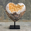 Stunning Heart Shape of Yellow Crystal Rock on a custom stand CH/081