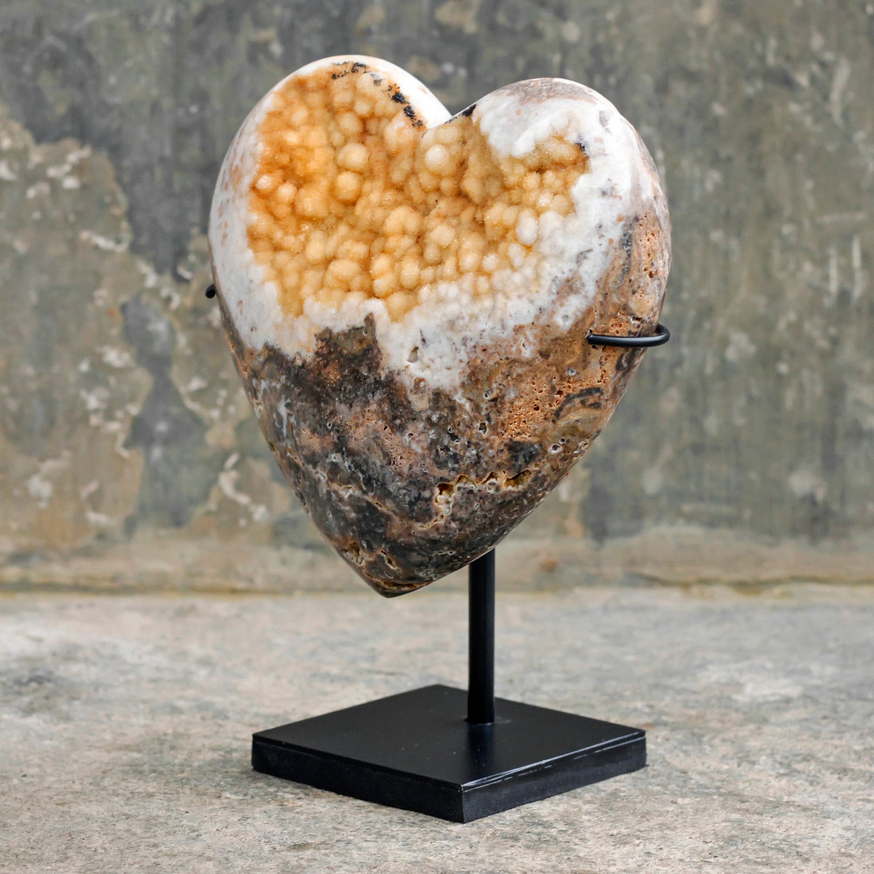 Stunning Heart Shape of Yellow Crystal Rock on a custom stand CH/081