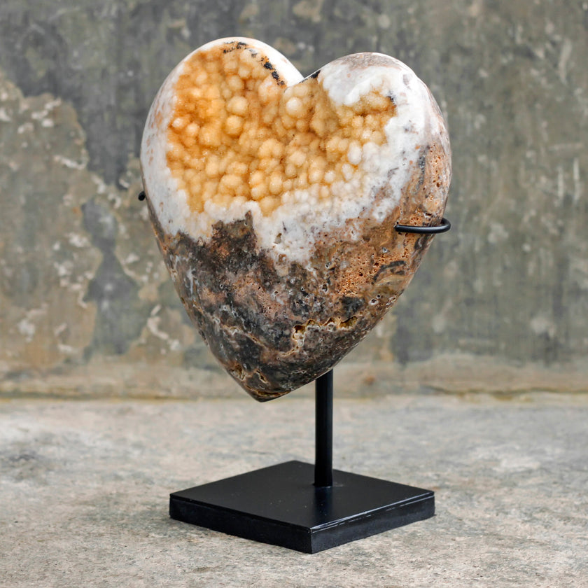 Stunning Heart Shape of Yellow Crystal Rock on a custom stand CH/081