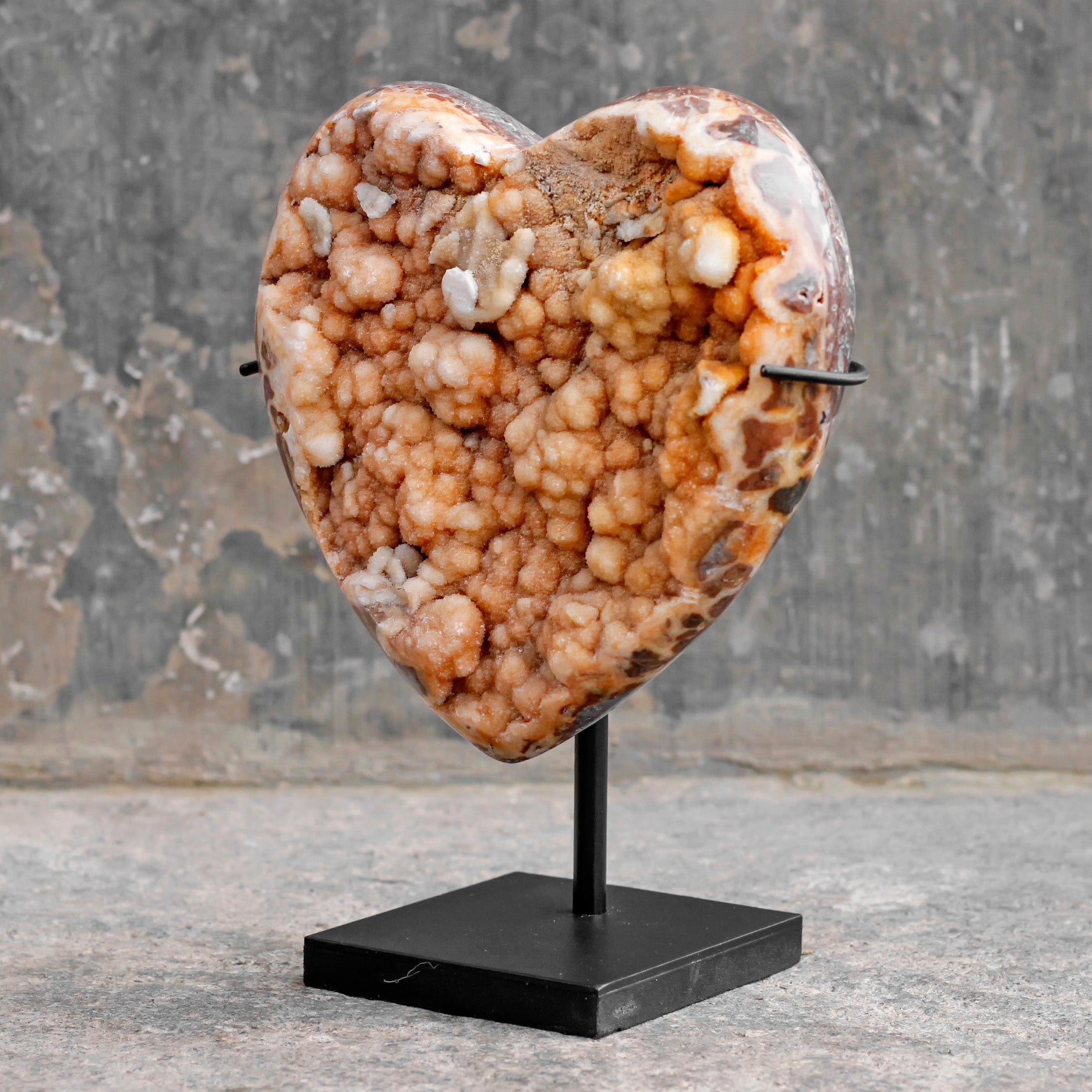 Stunning Heart Shape of Yellow Crystal Rock on a custom stand CH/089