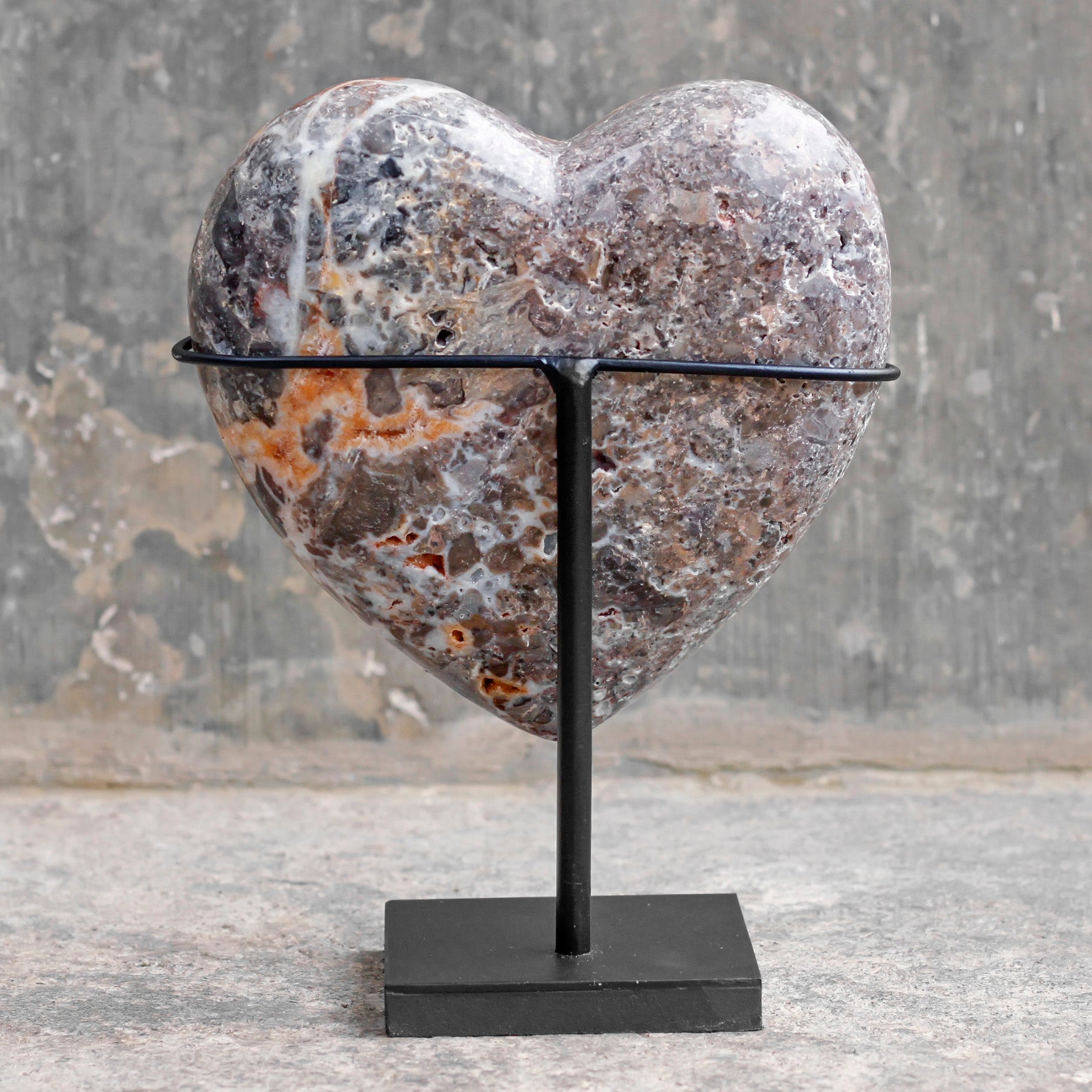 Stunning Heart Shape of Yellow Crystal Rock on a custom stand CH/089