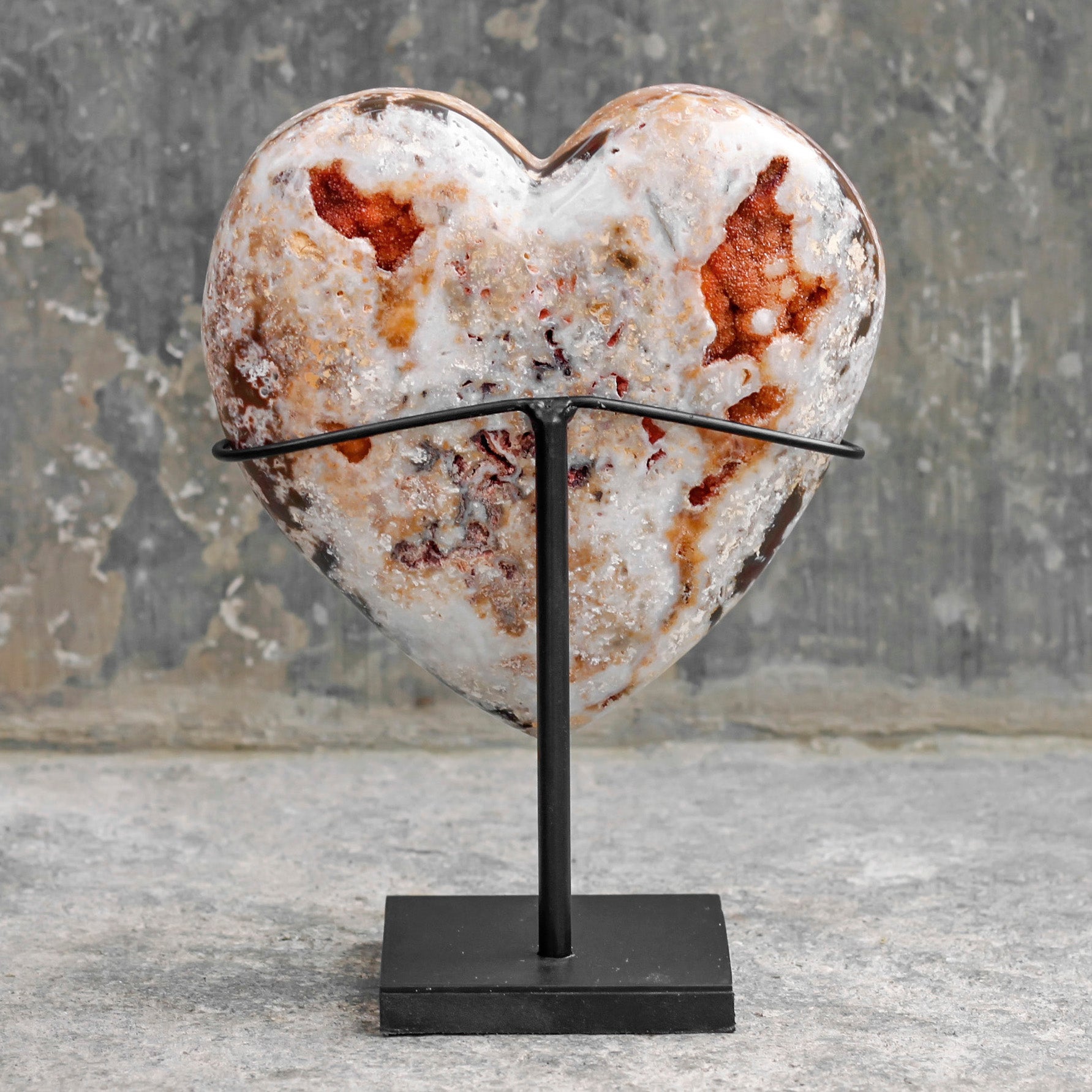 Stunning Heart Shape of Yellow Crystal Rock on a custom stand CH/075