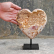 Stunning Heart Shape of Yellow Crystal Rock on a custom stand CH/075