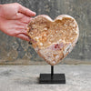 Stunning Heart Shape of Yellow Crystal Rock on a custom stand CH/075