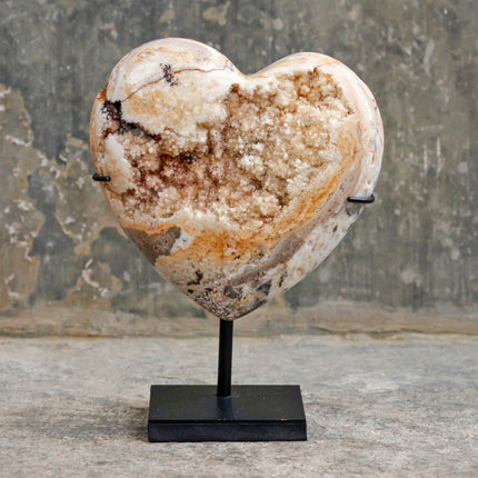 Stunning Heart Shape of Yellow Crystal Rock on a custom stand CH/058