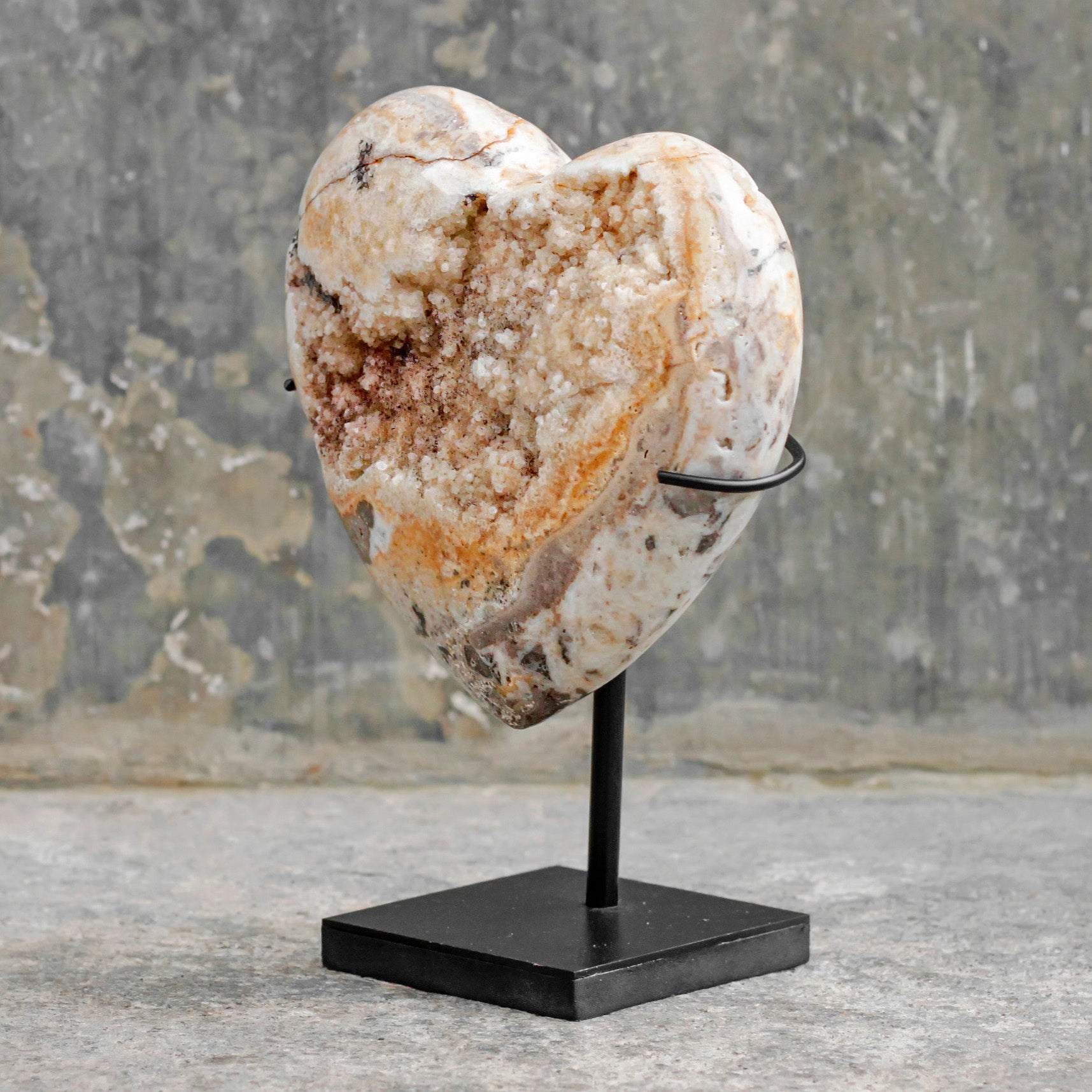 Stunning Heart Shape of Yellow Crystal Rock on a custom stand CH/058