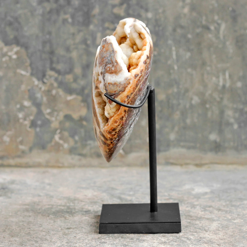 Stunning Heart Shape of Yellow Crystal Rock on a custom stand CH/080