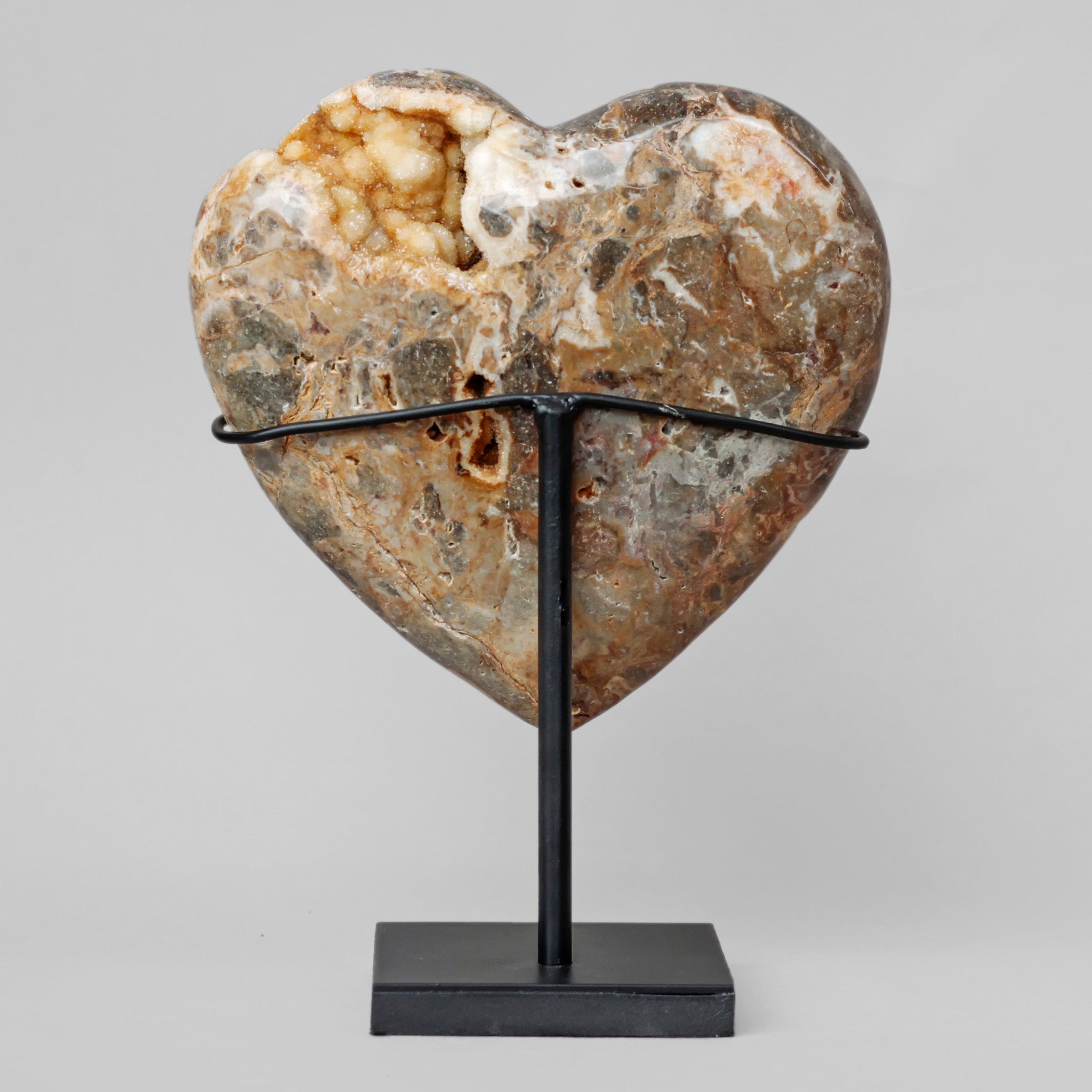 Stunning Heart Shape of Yellow Crystal Rock on a custom stand CH/099